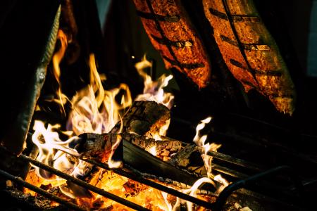 Focal Point Photo of Burning Wood in Black Steel Grate