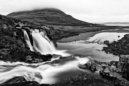 Foggy Kirkjufellsfoss - Black & White