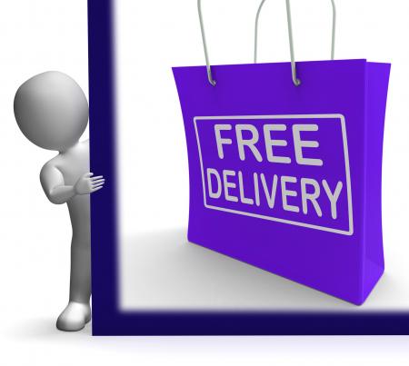 Free Delivery Shopping Sign Showing No Charge Or Gratis To Deliver