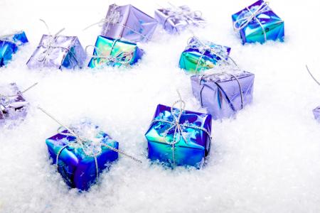 gift boxes in snow