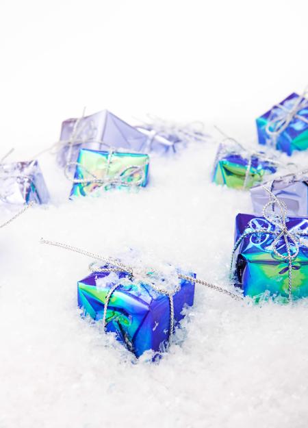 gift boxes in snow