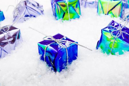 gift boxes in snow