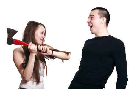 Girl holding red axe