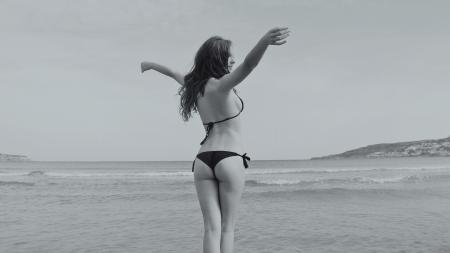 Girl on a beach black & white