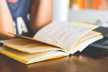 Girl reading a notebook