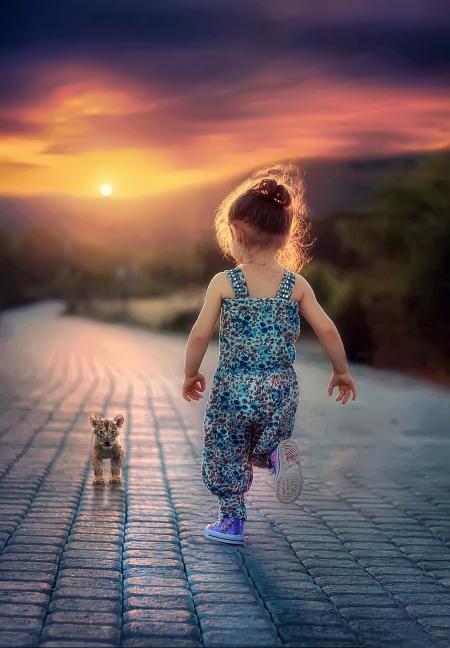 Girl with Lion cub