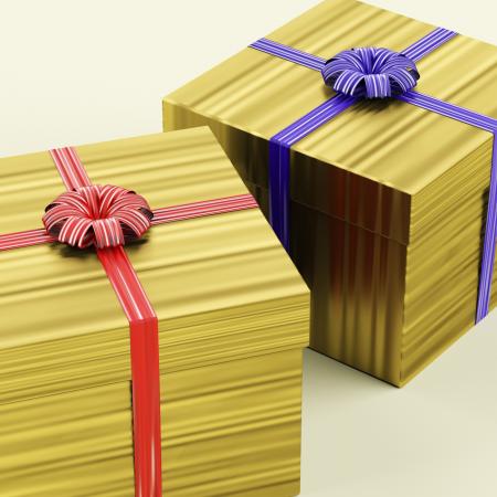 Gold Gift Boxes With Ribbon As Birthday Present