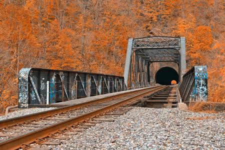 Graffiti Train Track - Amber Autumn HDR