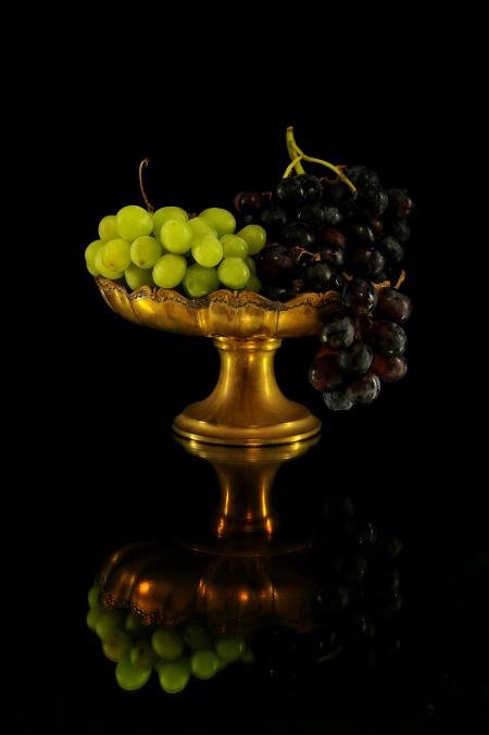 Grapes on Brass Footed Bowl