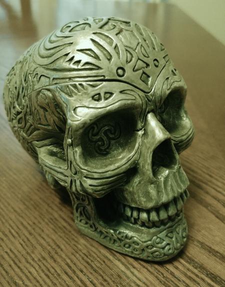 Gray Ceramic Skull Figurine