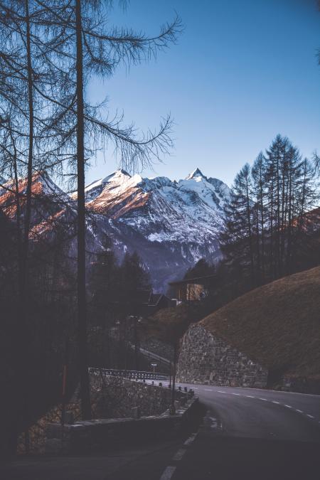 Gray Concrete Road With Trees and Mountain