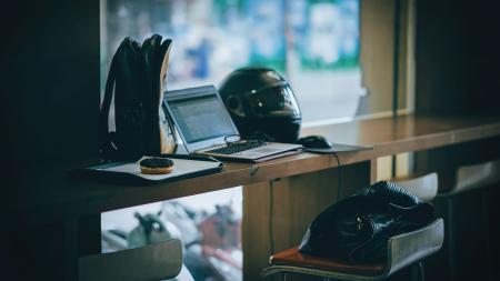 Gray Laptop Near Black Full-face Helmet