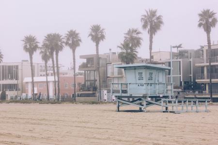 Gray Lifeguard House on Beach