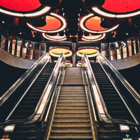 Gray Metal Escalator Stairway