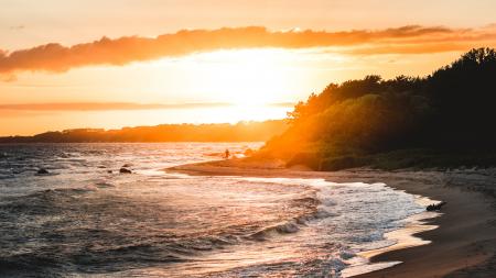 Gray Sand Beach during Sunset