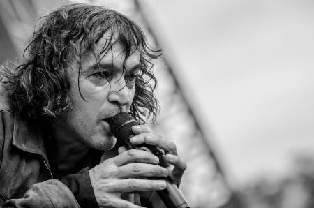 Gray Scale Man With Mic Photo