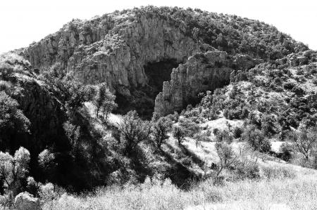 Gray Scale Photo of Mountain during Daytime
