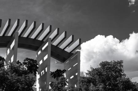 Grayscale Photo of Garden Gazebo