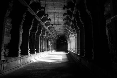 Grayscale Photo of Hallway