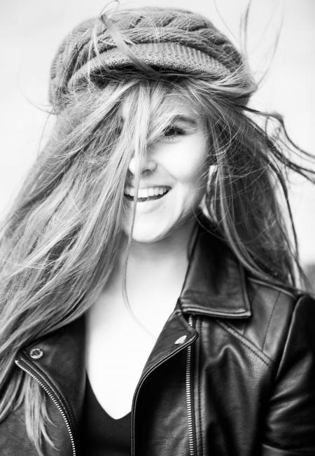 Grayscale Photo of Leather Zip-up Jacket