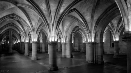 Grayscale Photo of Multi Arch Pathway