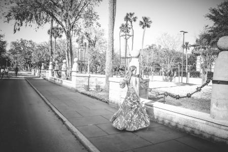 Grayscale Photo of Woman Wearing Dress