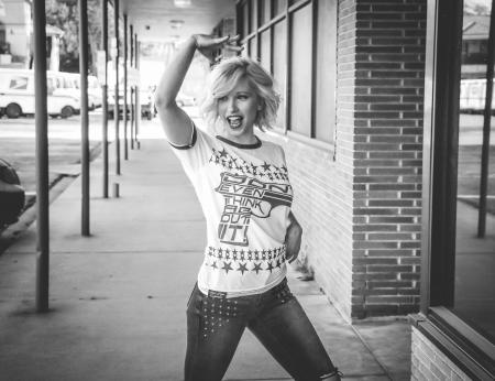 Grayscale Photo of Woman Wearing White T-shirt