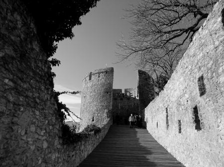 Grayscale Photography of Concrete Building With Bridge