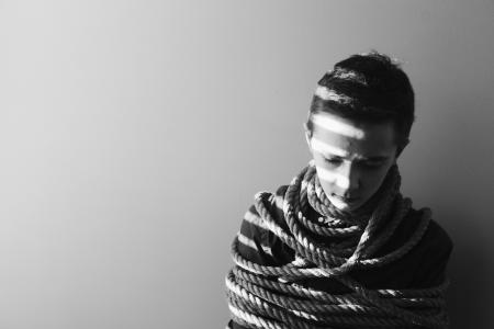 Grayscale Photography of Person Bind in Rope