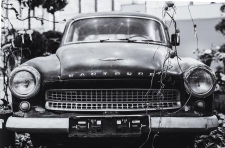 Grayscale Photography Wartburg Car