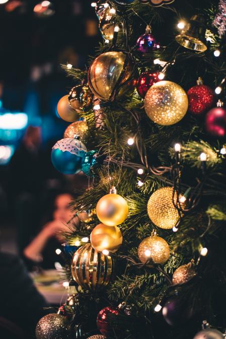 Green and Gold-colored Lighted Christmas Tree