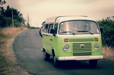 Green and White Volkswagen Combi