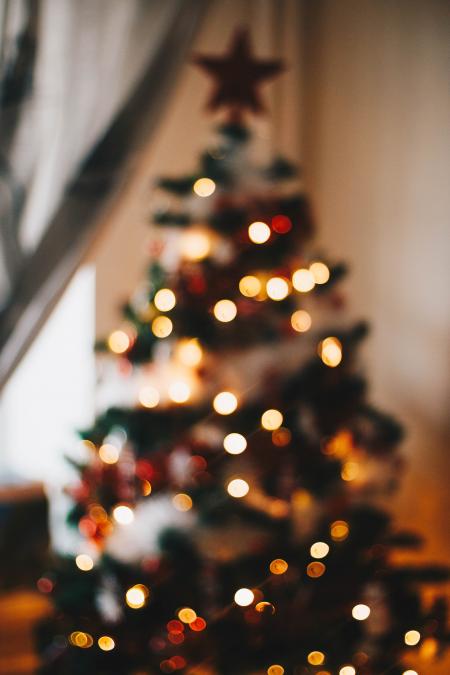 Green Christmas Tree With String Lights