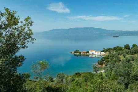 Green Leaf Trees Across White and Beige Roof Houses Across Sea during Daytime