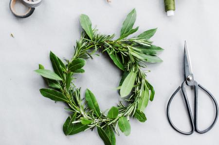 Green Leaf Wreath on White Surface