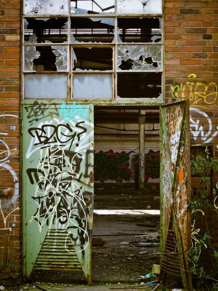 Green Printed Door Building