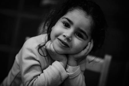 Greyscale Photo of Girl Wearing White Long-sleeved Shirt