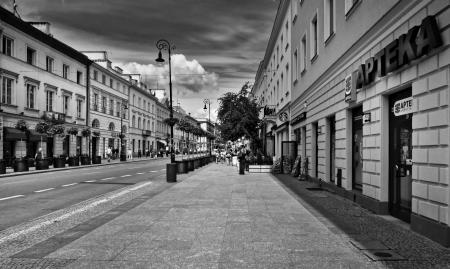 Greyscale Photo Of Road With Buildings