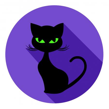 Halloween Cat Icon Means Trick Or Treat And Autumn