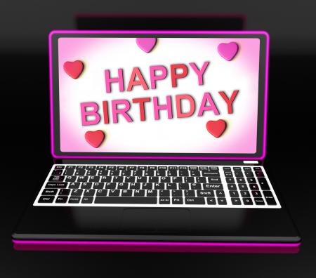 Happy Birthday Message On Computer Shows Internet Greeting