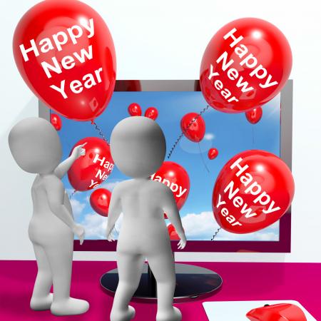 Happy New Year Balloons Show Online Celebration and Invitations