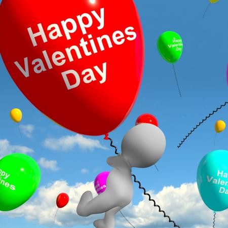 Happy Valentines Day Balloons Showing Love And Affection