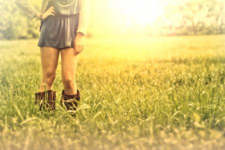 Hazy Vintage Looks - Country Girl on the Grass - With Copyspace