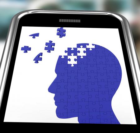 Head Puzzle On Smartphone Shows Smartness