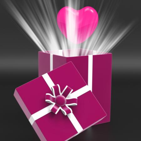 Heart Giftbox Means Valentines Day And Affection