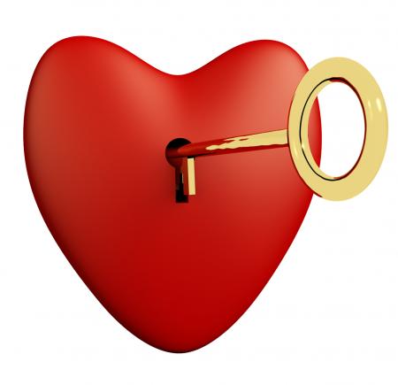 Heart With Key And White Background Showing Love Romance And Valentine