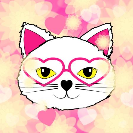 Hearts Cat Represents Valentine Day And Felines