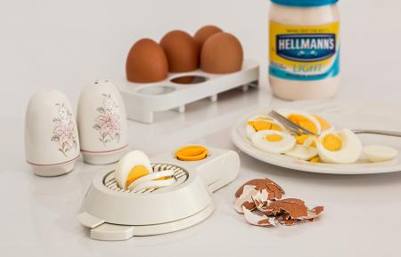 Hellmanks Glass Jar Beside White Egg Rack