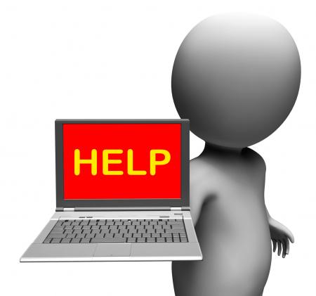 Help On Laptop Shows Helping Customer Service Help Desk Or Support