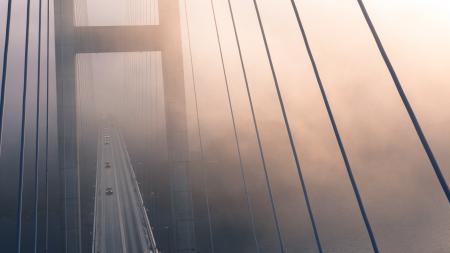 High Angle View of Suspension Bridge Against Sky